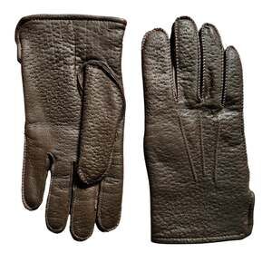 Vintage Brown Peccary Leather Rabbit Lined Gloves L